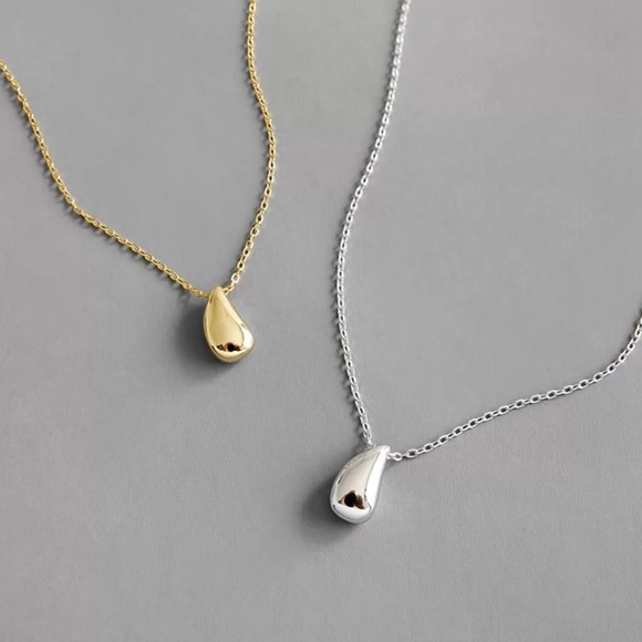 NEW 18” GOLD WATER DROP 925 STERLING SILVER NECKLACE,NICE NECKLACE,CUTE NECKLACE - Picture 2 of 4